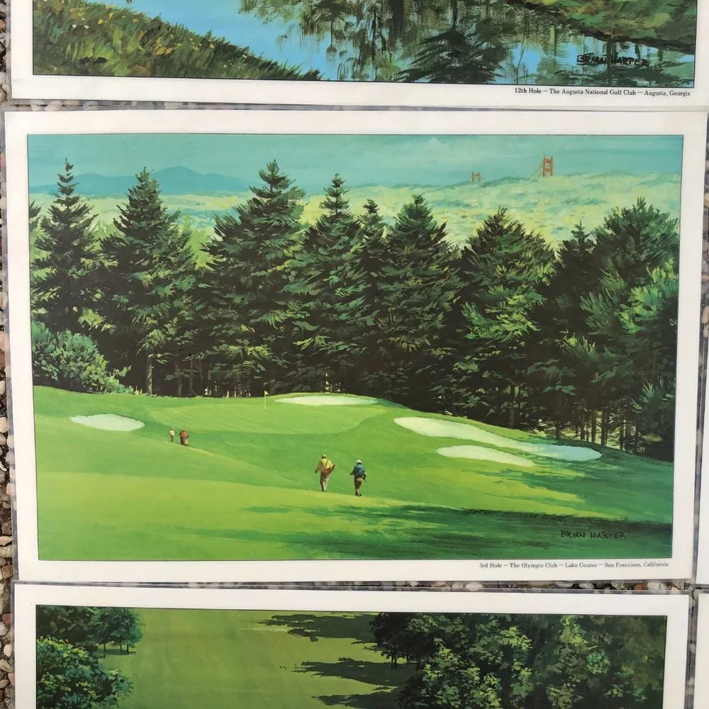 Vintage Brian Harper Laminated Placemats Golf Courses Country Clubs Set Of 6